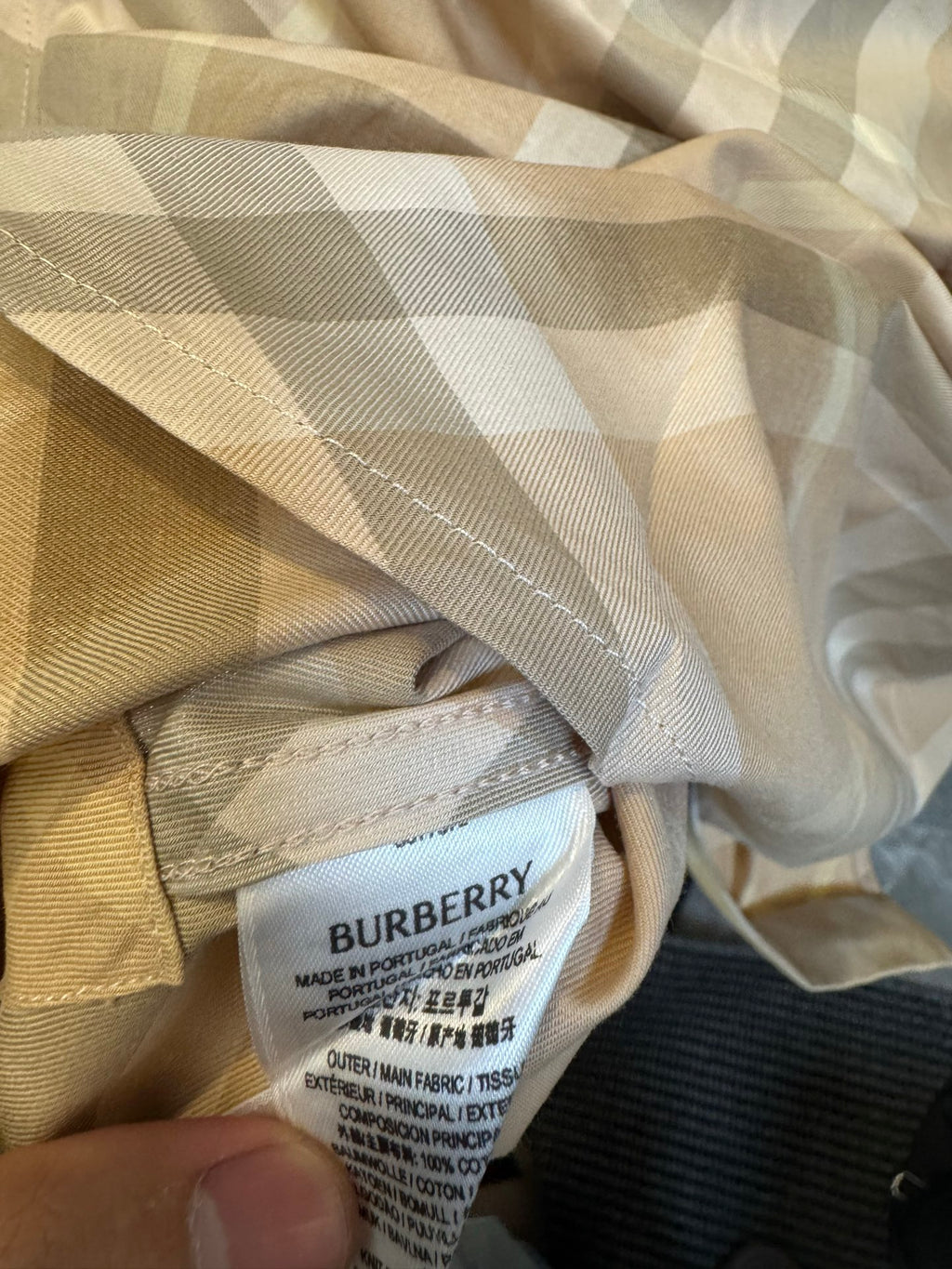 Burberry plaid shirt care label inside collar