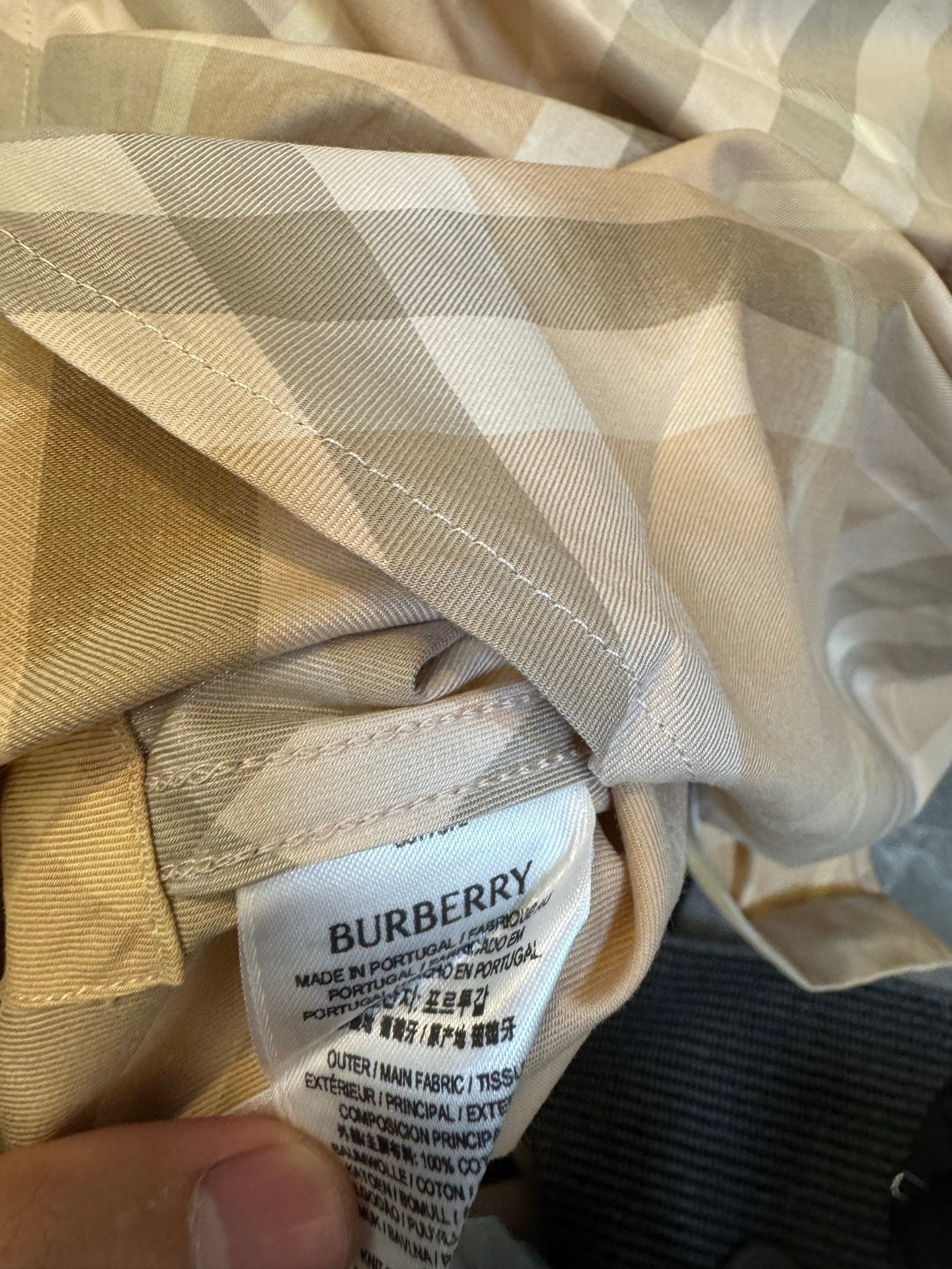 Burberry plaid shirt care label inside collar