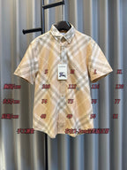 Burberry plaid shirt on hanger with size measurement overlay