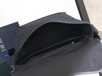 Dior bag interior view with dark navy logo trim and zipper opening
