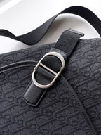 Dior bag strap and silver buckle on dark navy monogram jacquard