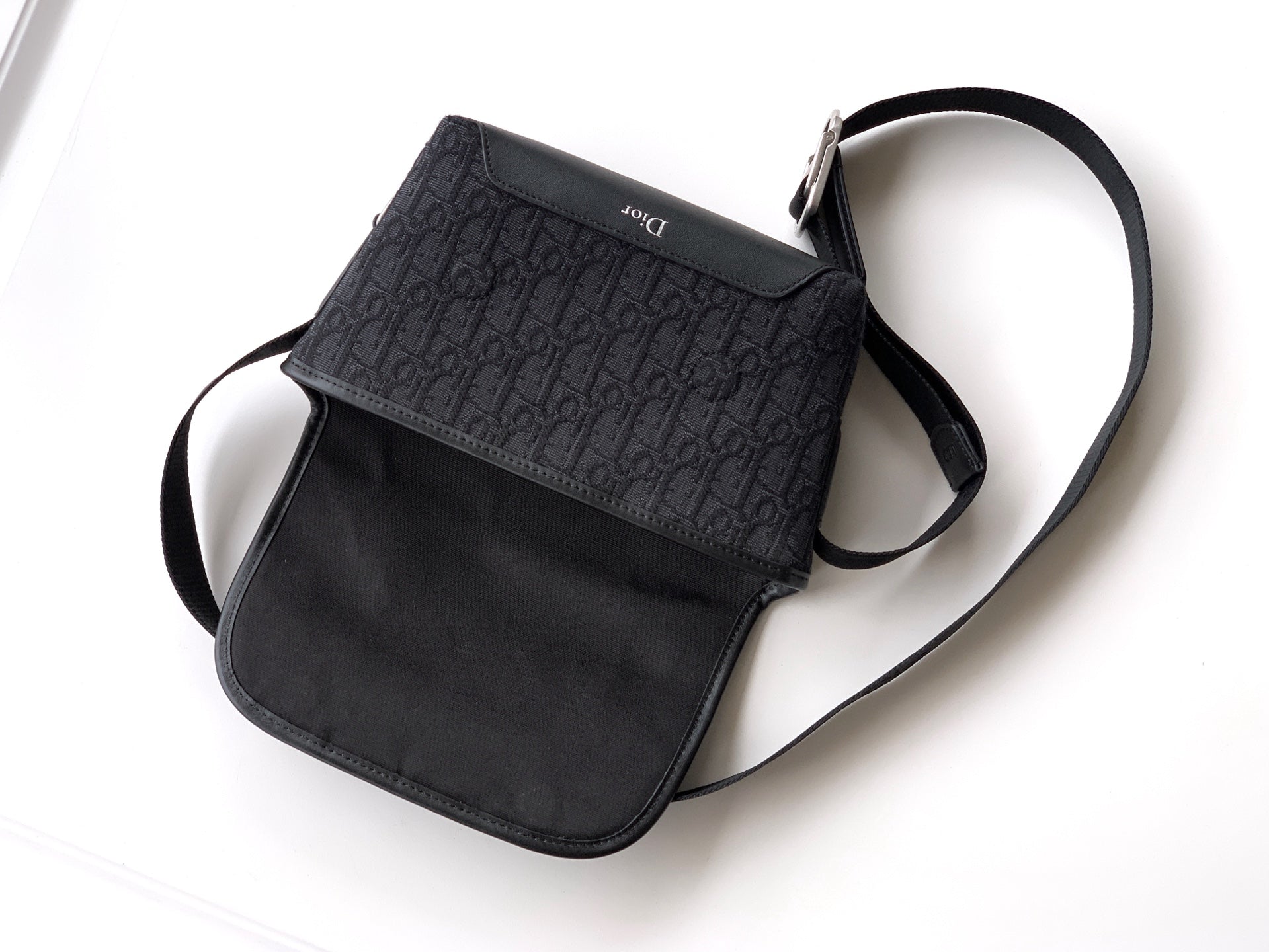 Dior monogram crossbody bag with shoulder strap, dark