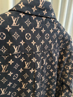 Long-sleeve jacket front and back yoke detail in dark navy with Louis Vuitton monogram print