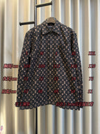Long-sleeve jacket on hanger in dark navy with Louis Vuitton monogram print