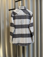 Louis Vuitton long-sleeve plaid shirt, back view with button placket and collar