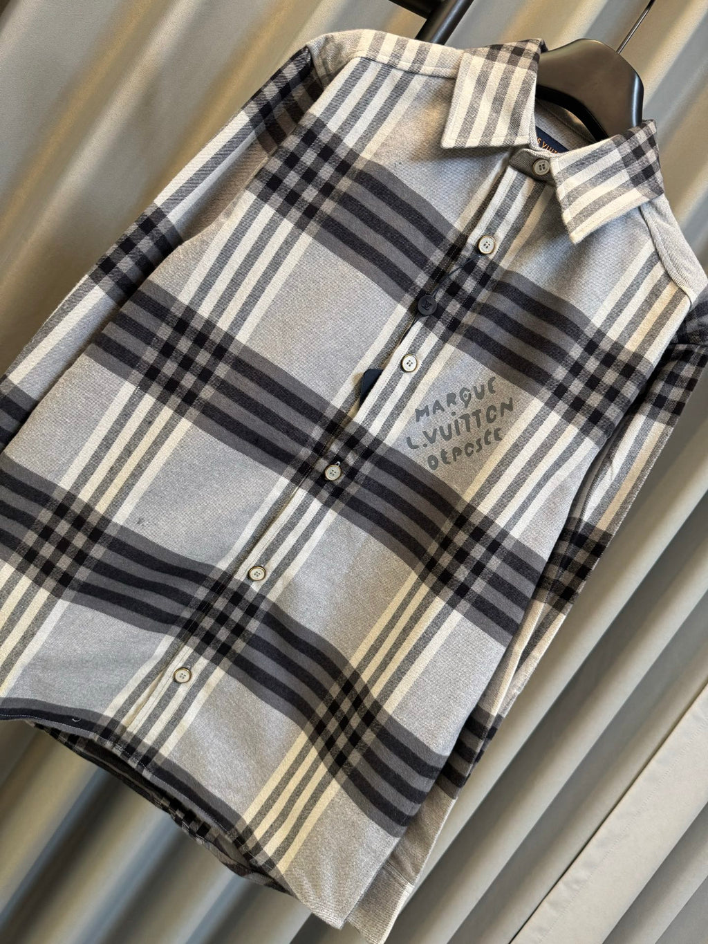 Louis Vuitton plaid long-sleeve shirt with chest graphic and button front