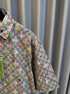 Gucci short-sleeve shirt sleeve and shoulder with multicolor logo print