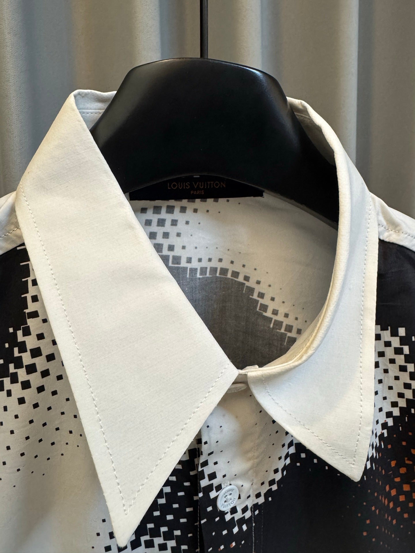 Louis Vuitton long-sleeve shirt collar and interior yoke with black-and-white dotted print