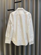 Burberry long-sleeve button-up shirt, white, back view with yoke and seam details