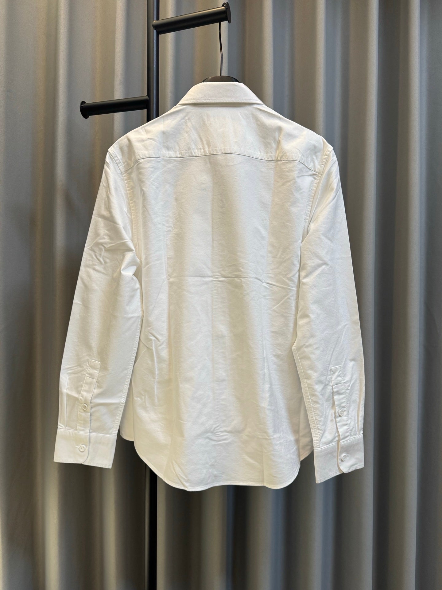Burberry long-sleeve button-up shirt, white, back view with yoke and seam details