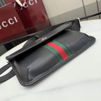 Gucci black leather bag with green-red web stripe on the flap