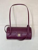 Chanel burgundy leather small shoulder bag with gold CC front logo and top handle