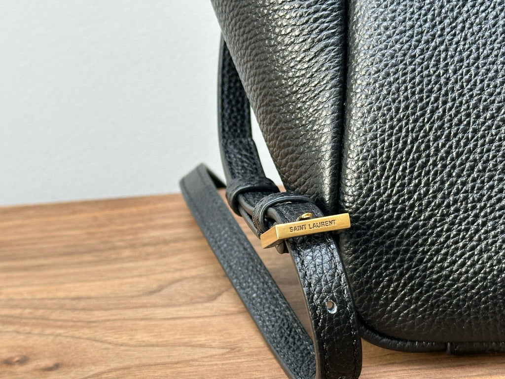 YSL mini leather tote bag, black leather with adjustable shoulder strap and gold clasp
