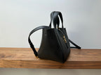YSL mini leather tote bag, black textured leather with top handle and crossbody strap
