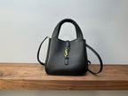 YSL mini leather tote bag, black textured, top handle and crossbody strap with gold clasps