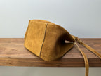 Suede mini tote bag with rounded base and shoulder strap, tan