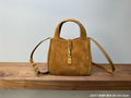 YSL suede mini tote bag with top handle and shoulder strap, tan