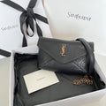 Black textured leather YSL shoulder bag with chain strap and front flap logo