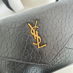 Black textured leather YSL logo on front flap