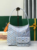 Goyard small bucket bag in light blue with Goyardine pattern and top handles