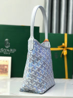 Goyard small tote bag in light blue with Goyardine pattern and curved handles