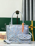 Goyard patterned tote bag with top handles and detachable crossbody pouch