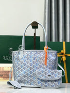 Goyard patterned tote bag with top handles and detachable crossbody pouch
