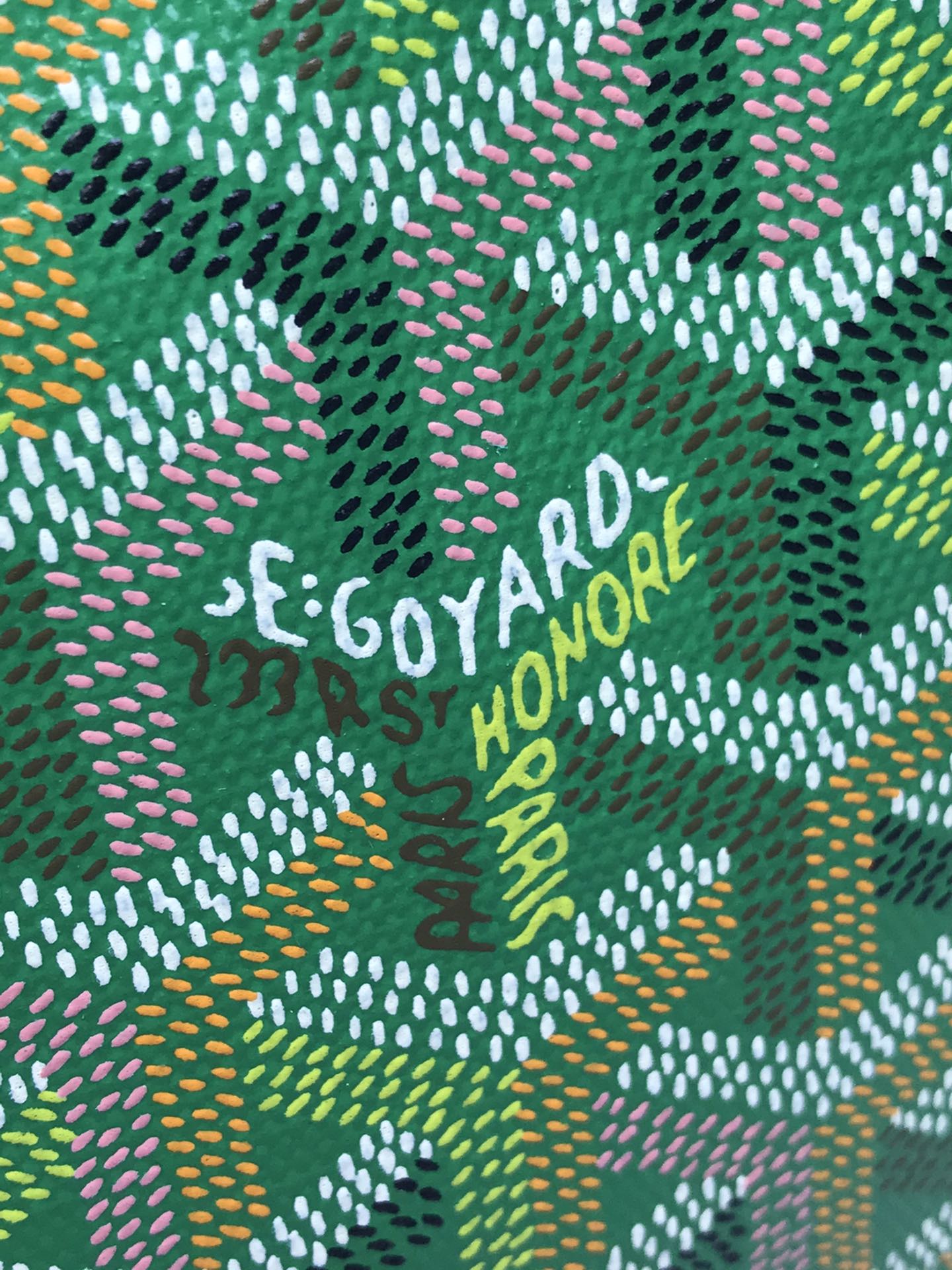 Multicolor Goyardine canvas with repeating Goyard logo dot pattern