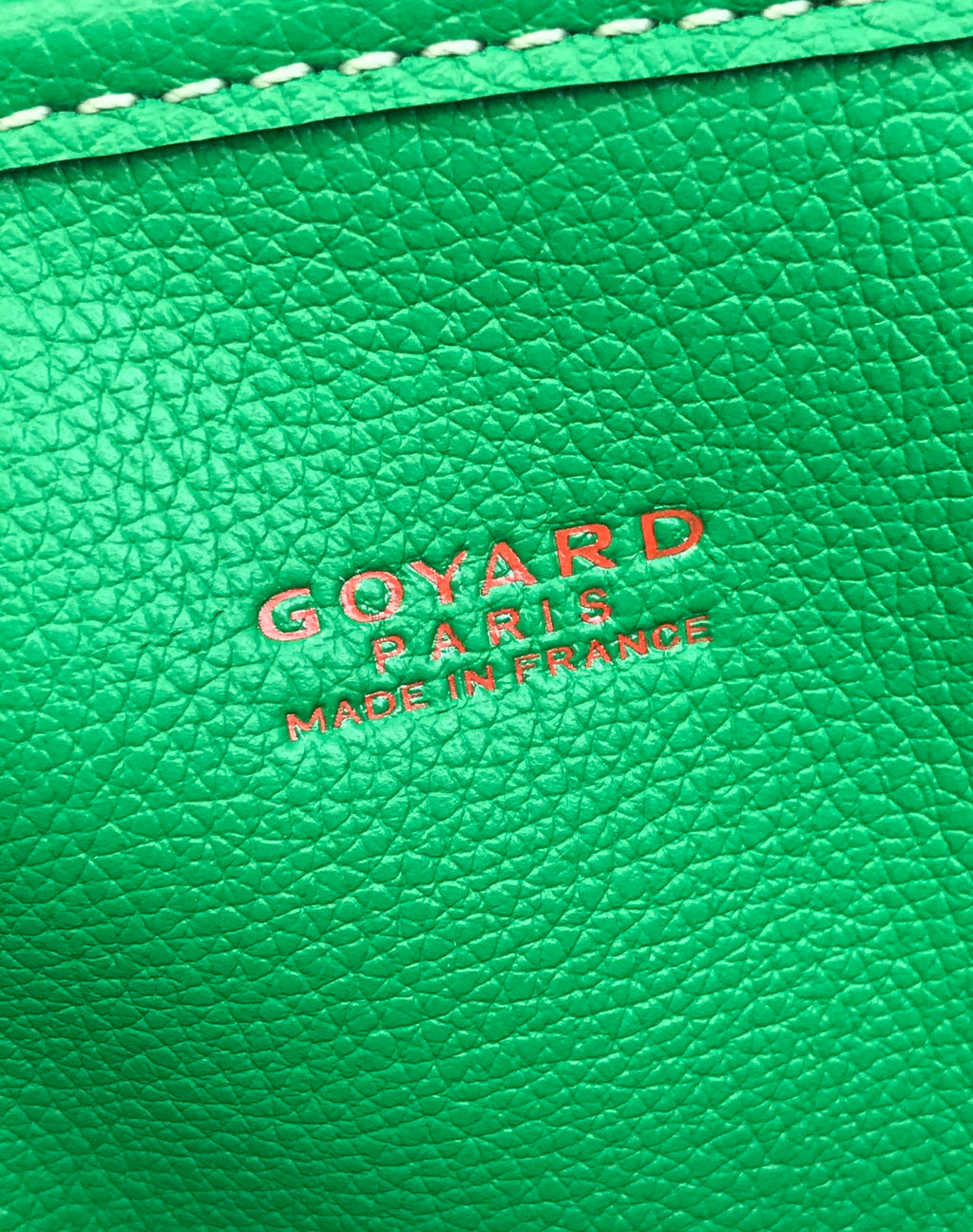 Green leather patch with Goyard Paris made in France stamped logo