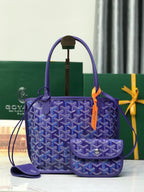 Goyard purple monogram tote bag with matching wristlet pouch