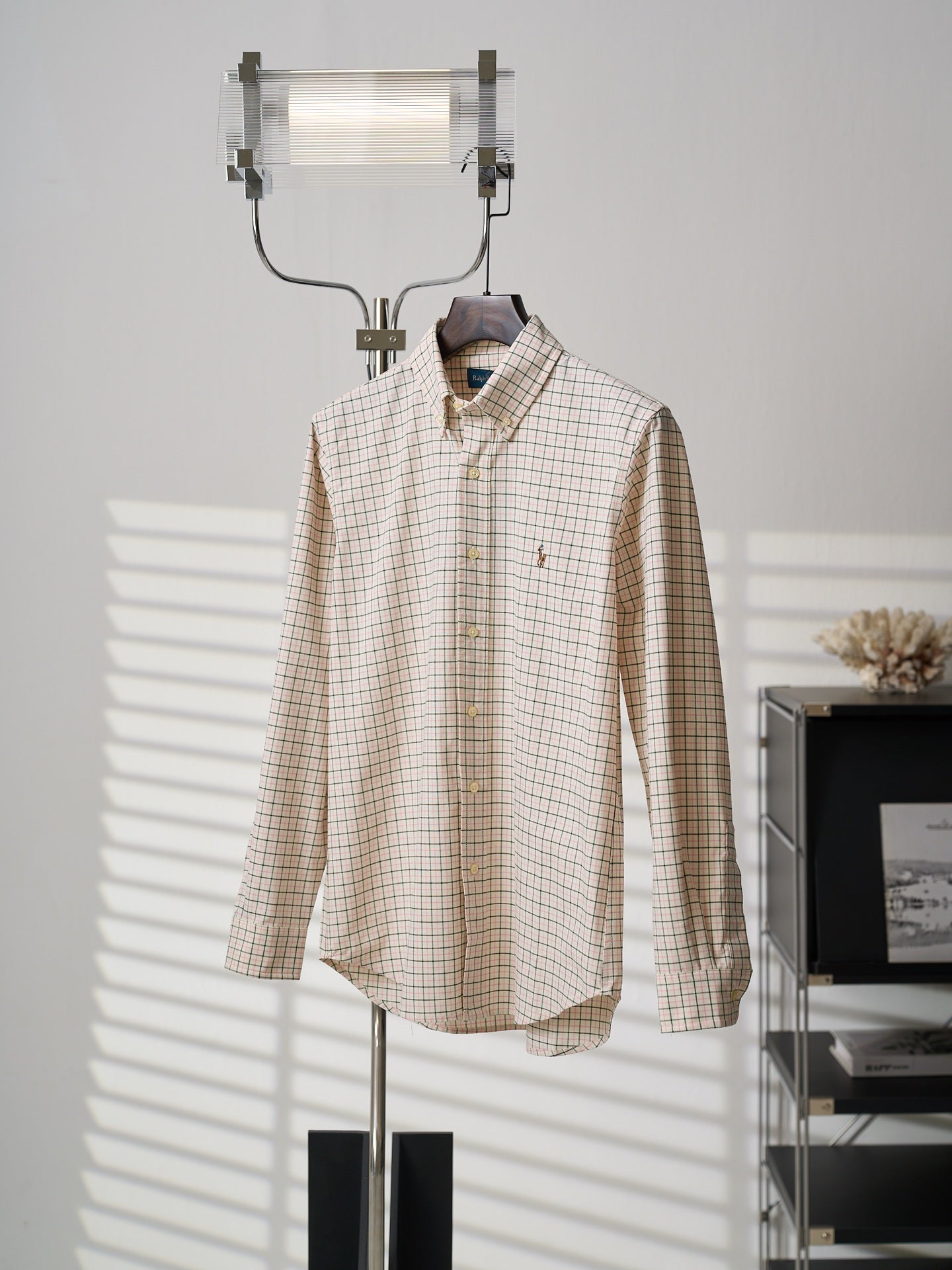 Ralph Lauren plaid button-up shirt with spread collar and long sleeves