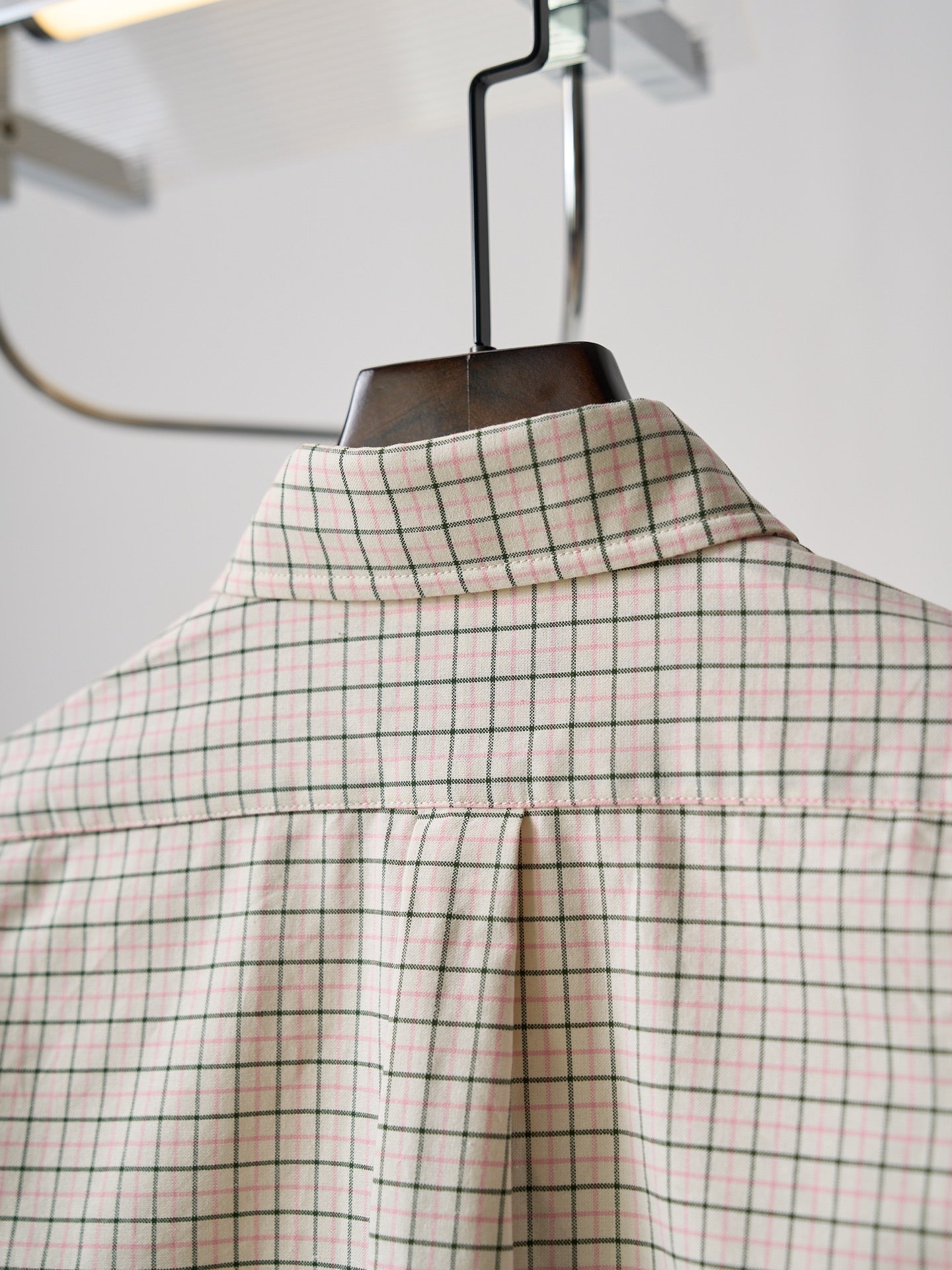 Ralph Lauren plaid shirt back close-up showing yoke and stitching