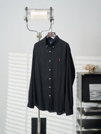 Black Ralph Lauren button-up shirt with spread collar and red polo logo