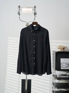 Ralph Lauren black button-up shirt with buttoned front and small red polo logo