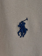 Embroidered Polo Ralph Lauren rider logo on tan pique fabric