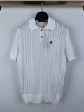Ralph Lauren white cable-knit polo shirt with short sleeves and button placket