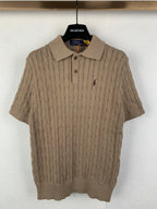 Ralph Lauren cable-knit polo shirt with short sleeves, button placket, and small chest logo