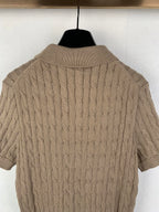 Ralph Lauren cable-knit polo shirt back view with ribbed collar and textured stitch pattern