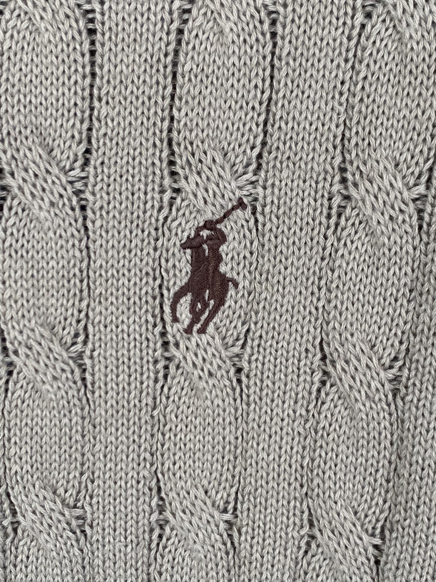 Ralph Lauren knit polo fabric detail with small embroidered horse logo