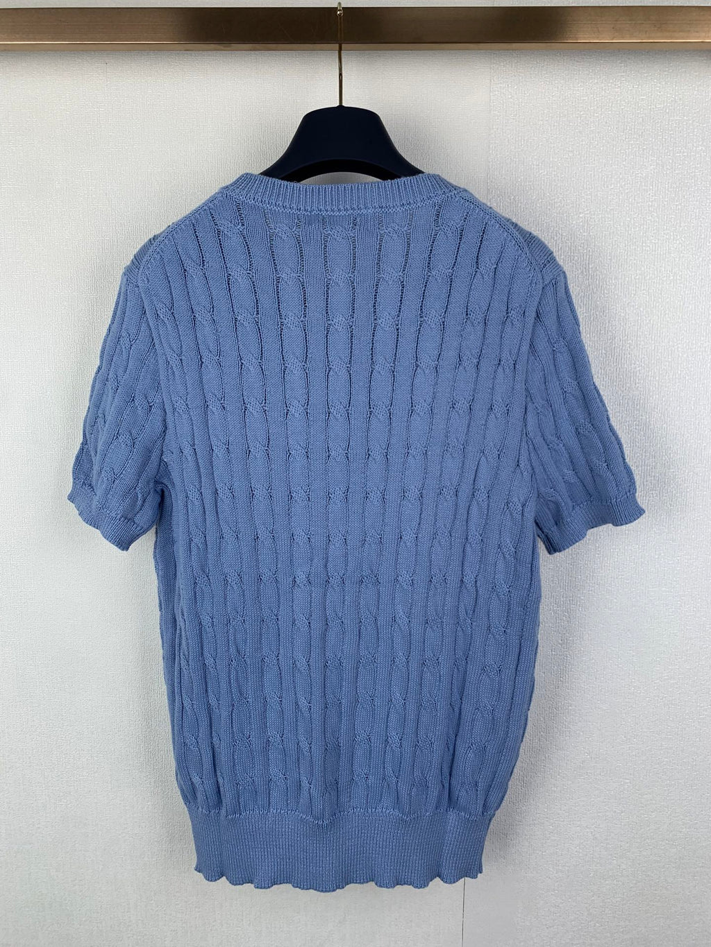 Light blue Polo Ralph Lauren knit sweater back view with cable pattern