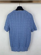 Light blue Polo Ralph Lauren knit sweater back view with cable pattern
