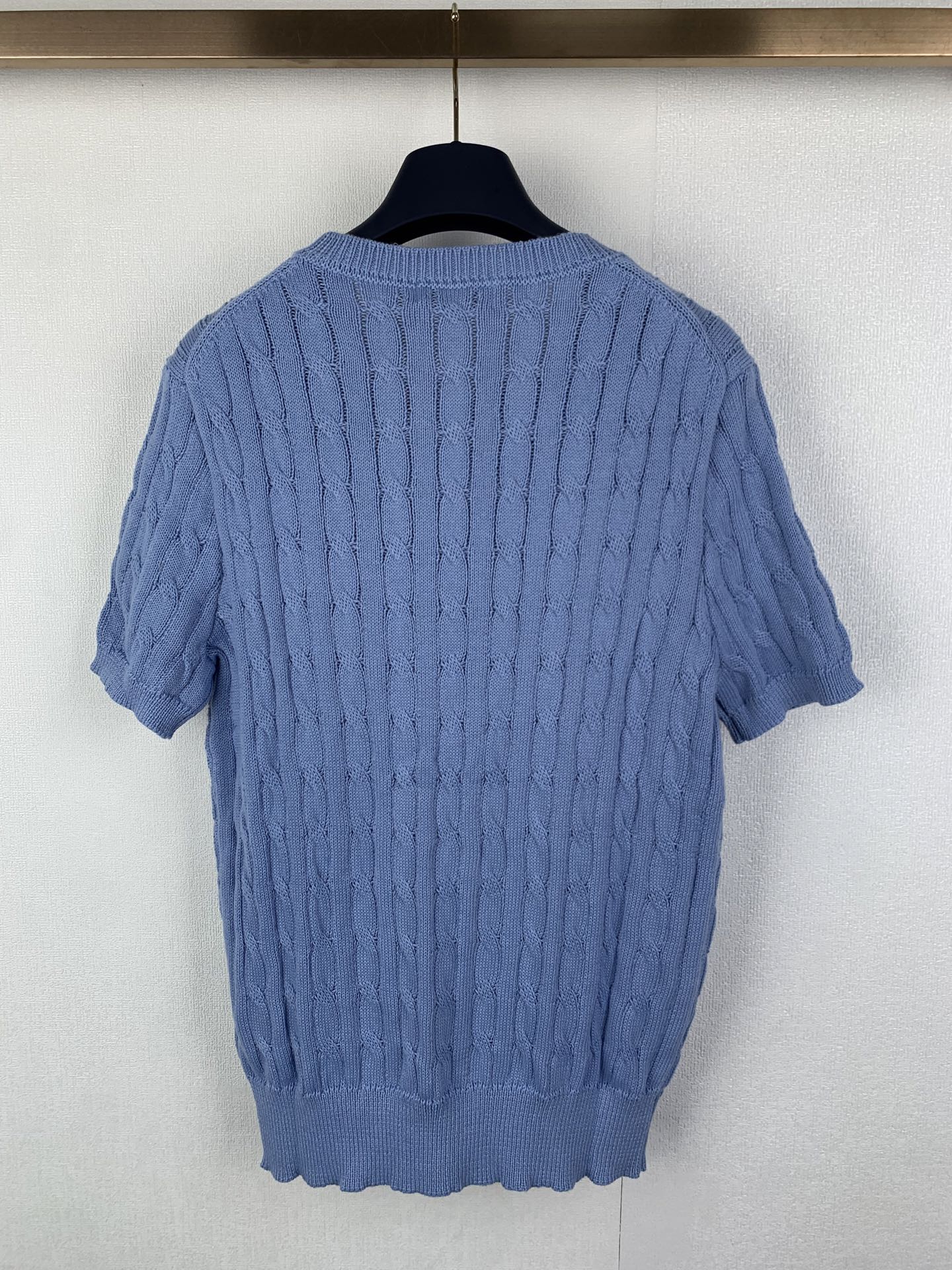 Light blue Polo Ralph Lauren knit sweater back view with cable pattern