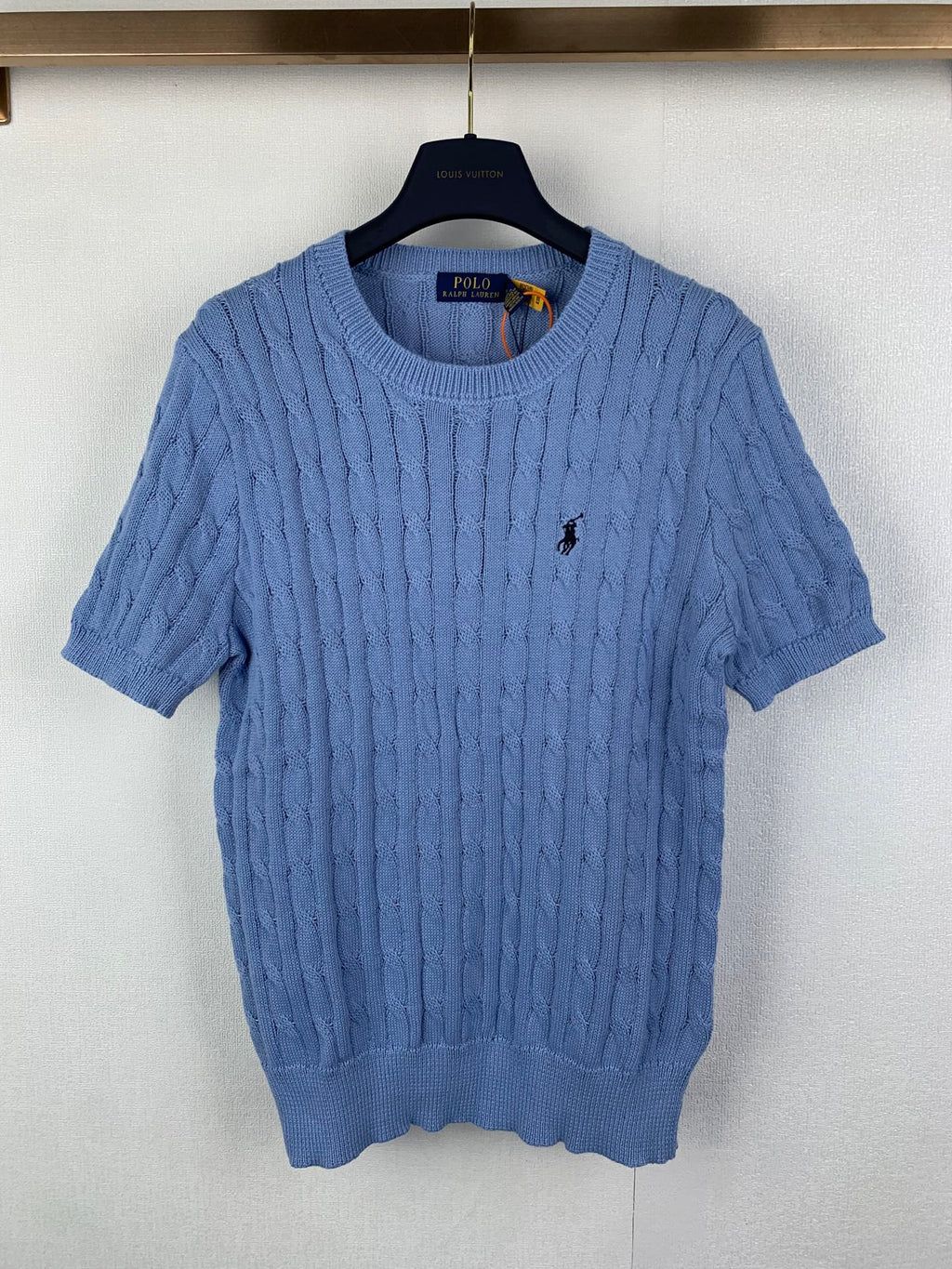 Light blue Polo Ralph Lauren knit sweater with small horse logo