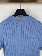 Light blue Polo Ralph Lauren knit sweater back, ribbed crew neck and cable knit