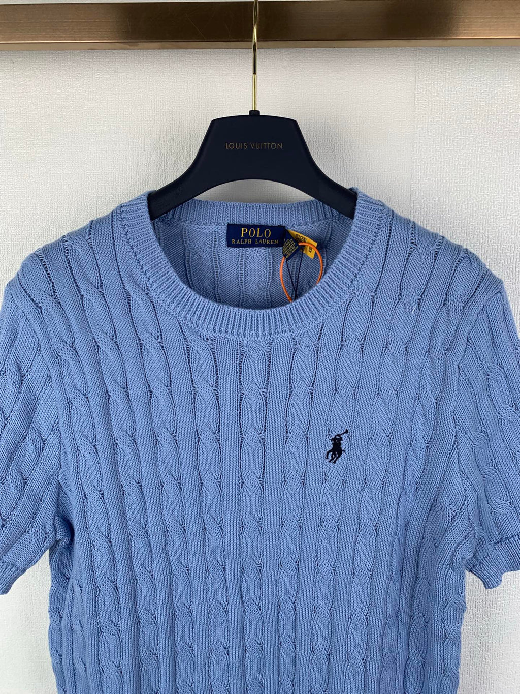 Light blue Polo Ralph Lauren knit sweater, crew neck and embroidered horse logo