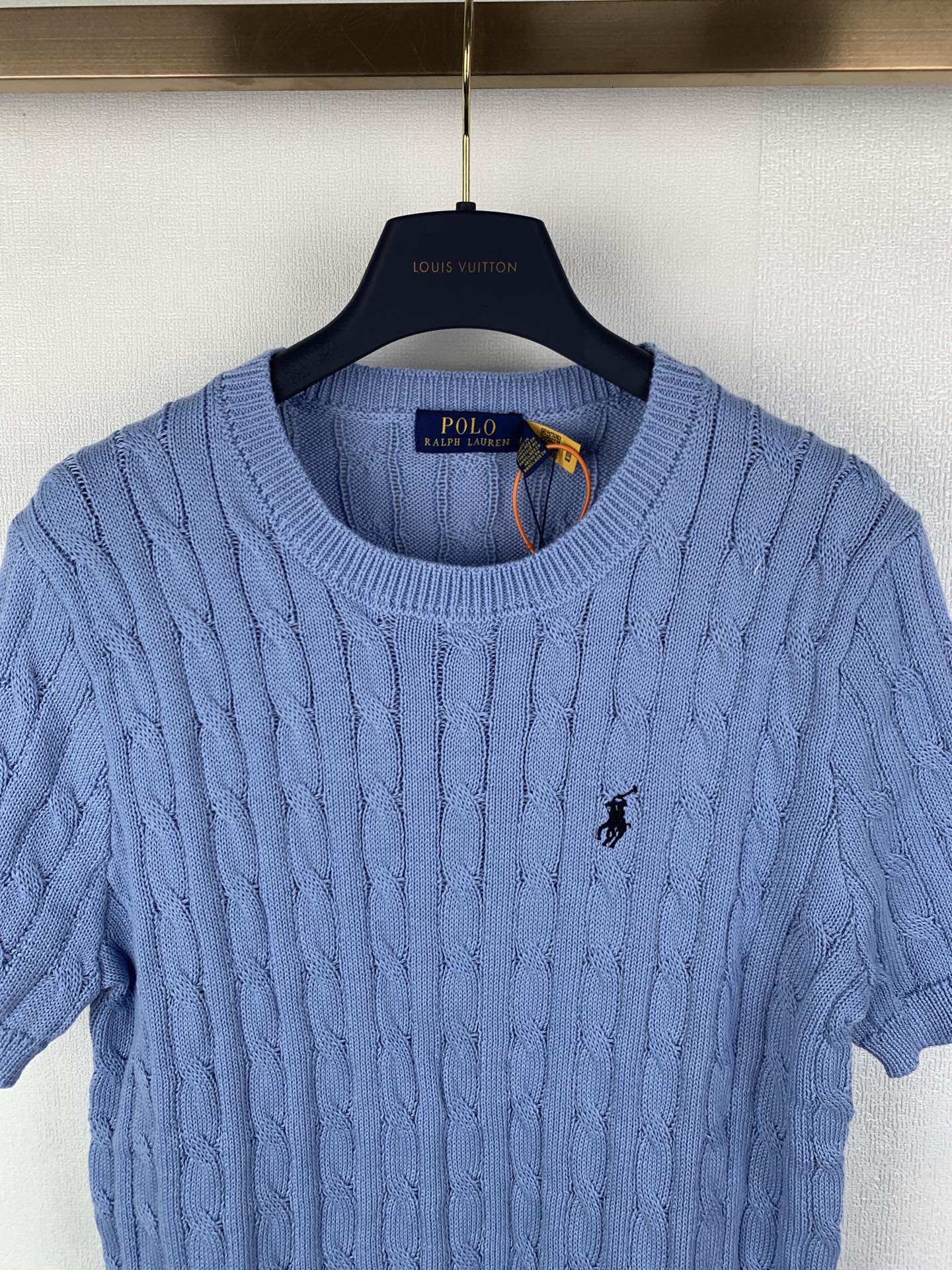 Light blue Polo Ralph Lauren knit sweater, crew neck and embroidered horse logo