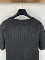 Cable-knit sweater back detail with raised cable stitch texture