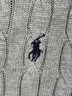 Gray cable-knit fabric with embroidered Polo horse logo detail