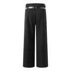 Black wide-leg pants with buttoned waistband and belt loops