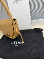 Celine mini bag in tan with shoulder strap and clasp detail